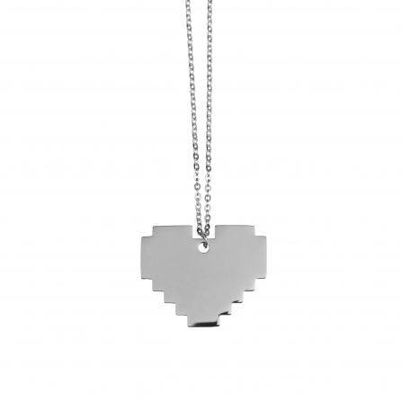 Silver Pixel Heart Necklace 